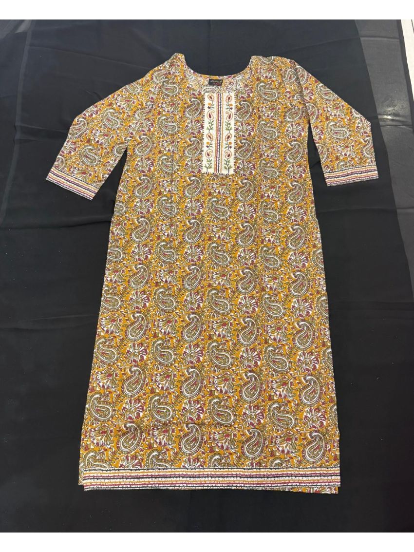 Elegant Mustard Paisley Cotton Salwar Suit with Matching Dupatta