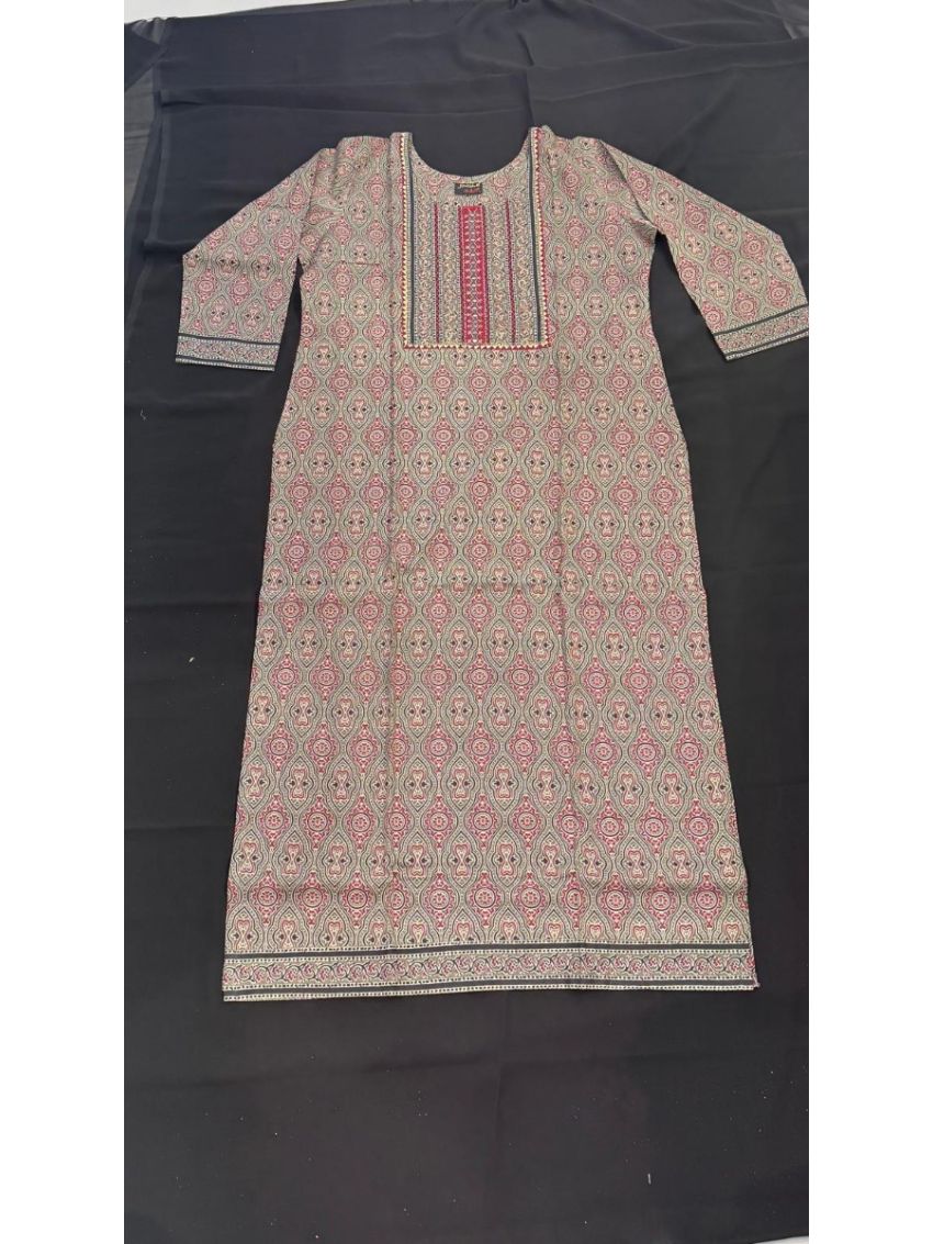 Elegant Grey & Pink Printed Cotton Salwar Suit with Matching Green Dupatta