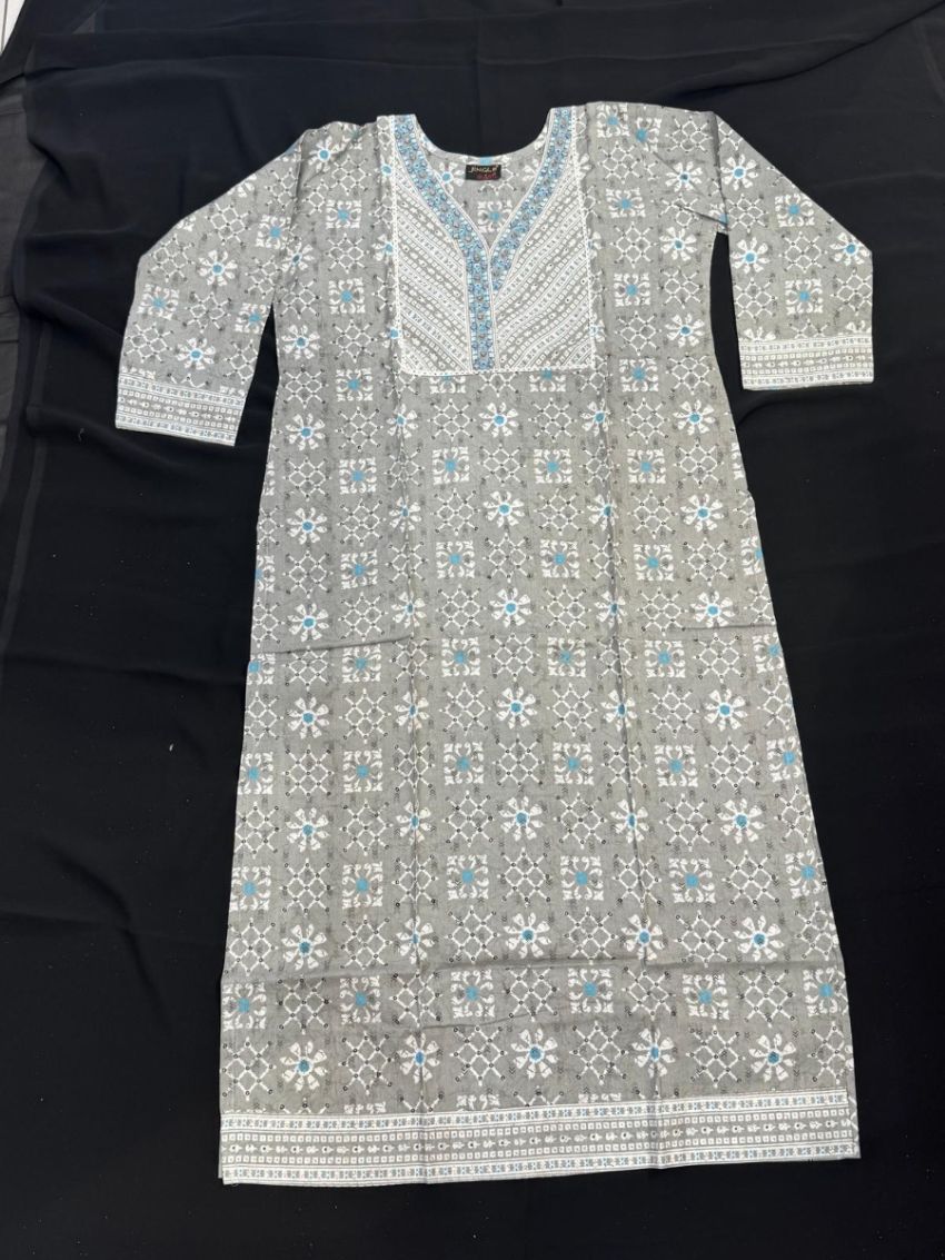 Elegant Grey & Sky Blue Printed Cotton Salwar Suit with Matching Dupatta