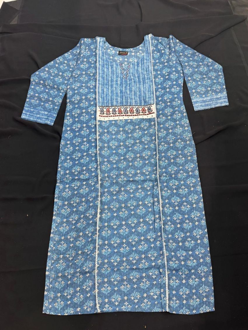 Elegant Blue Printed Cotton Salwar Suit with Matching Dupatta