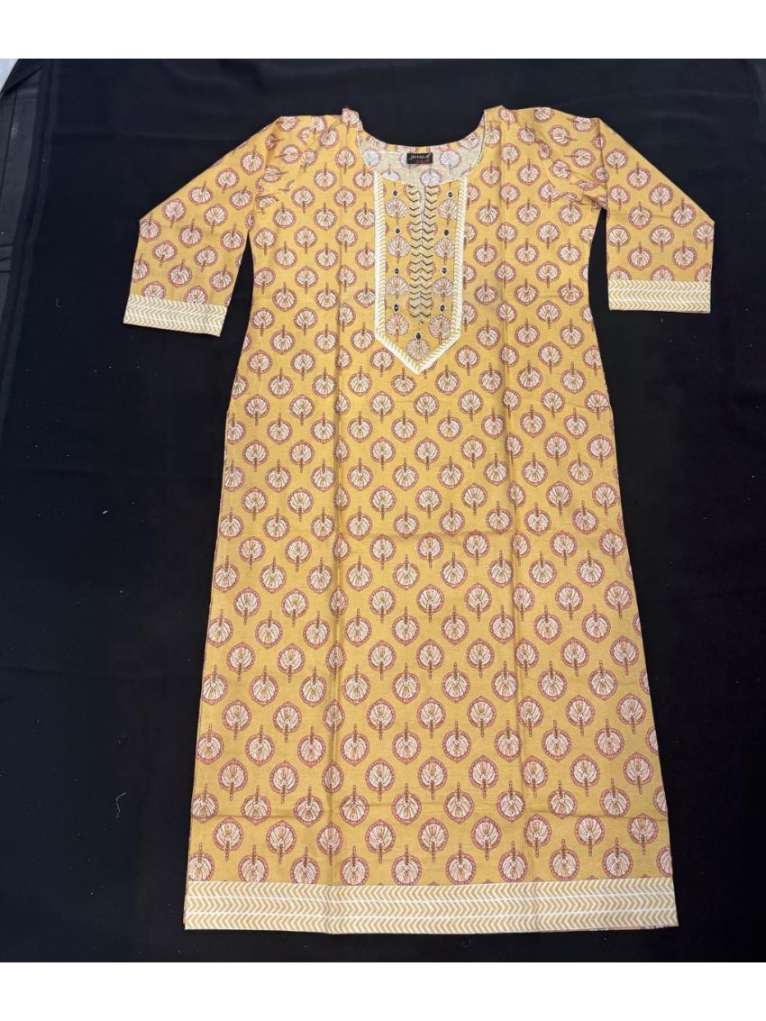 Elegant Mustard Printed Cotton Salwar Suit with Matching Dupatta