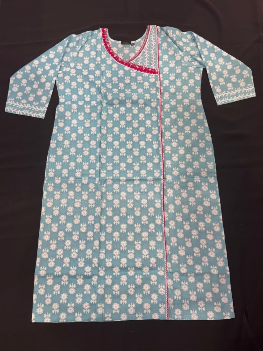 Elegant Sky Blue Printed Cotton Salwar Suit with Matching Dupatta