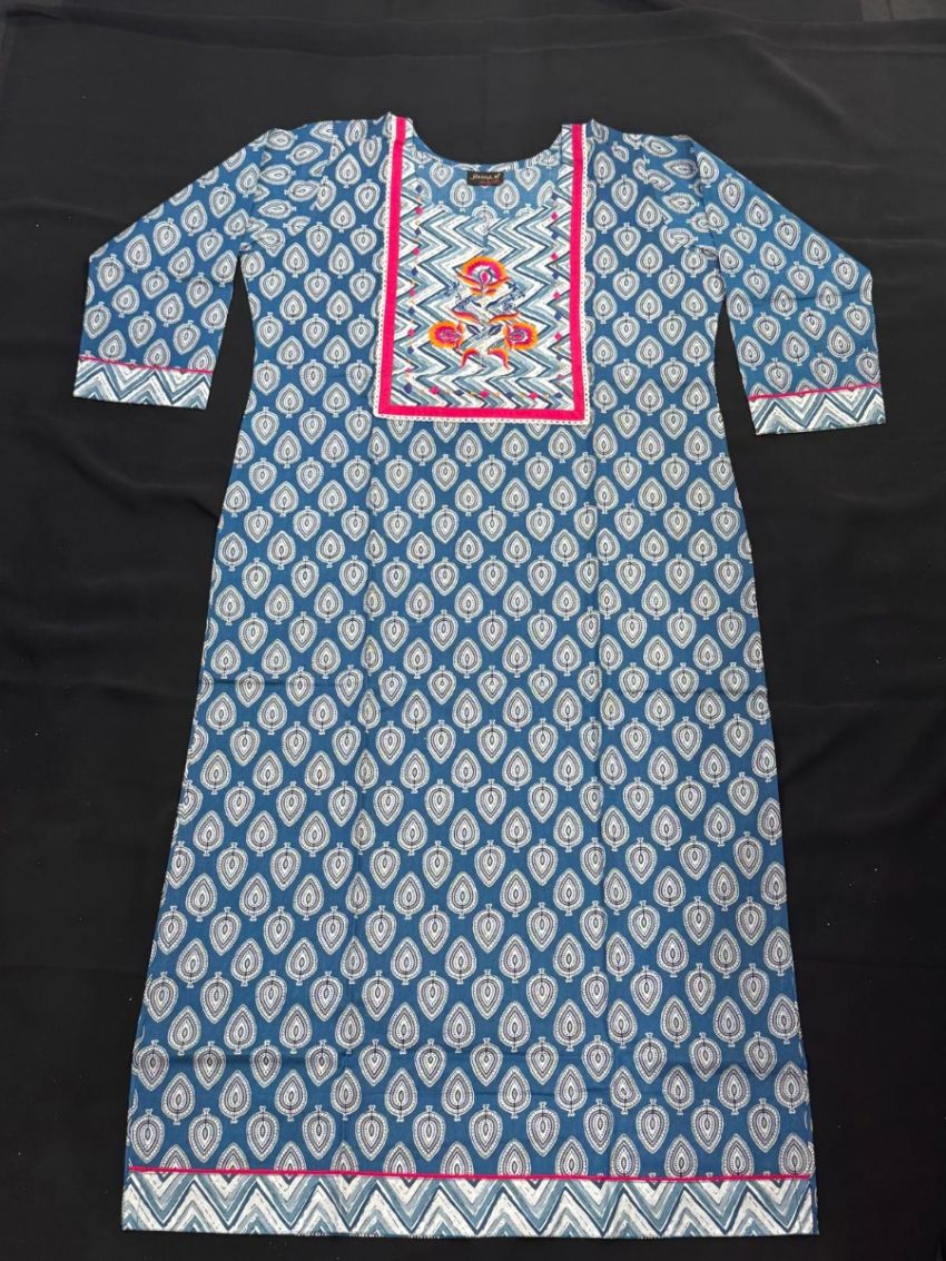 Elegant Indigo Blue Printed Cotton Salwar Suit with Matching Dupatta